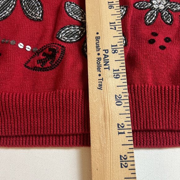 Alfred Dunner Womens Pullover Sweater Red /Black sequin Floral Embroidered PS - Picture 5 of 7